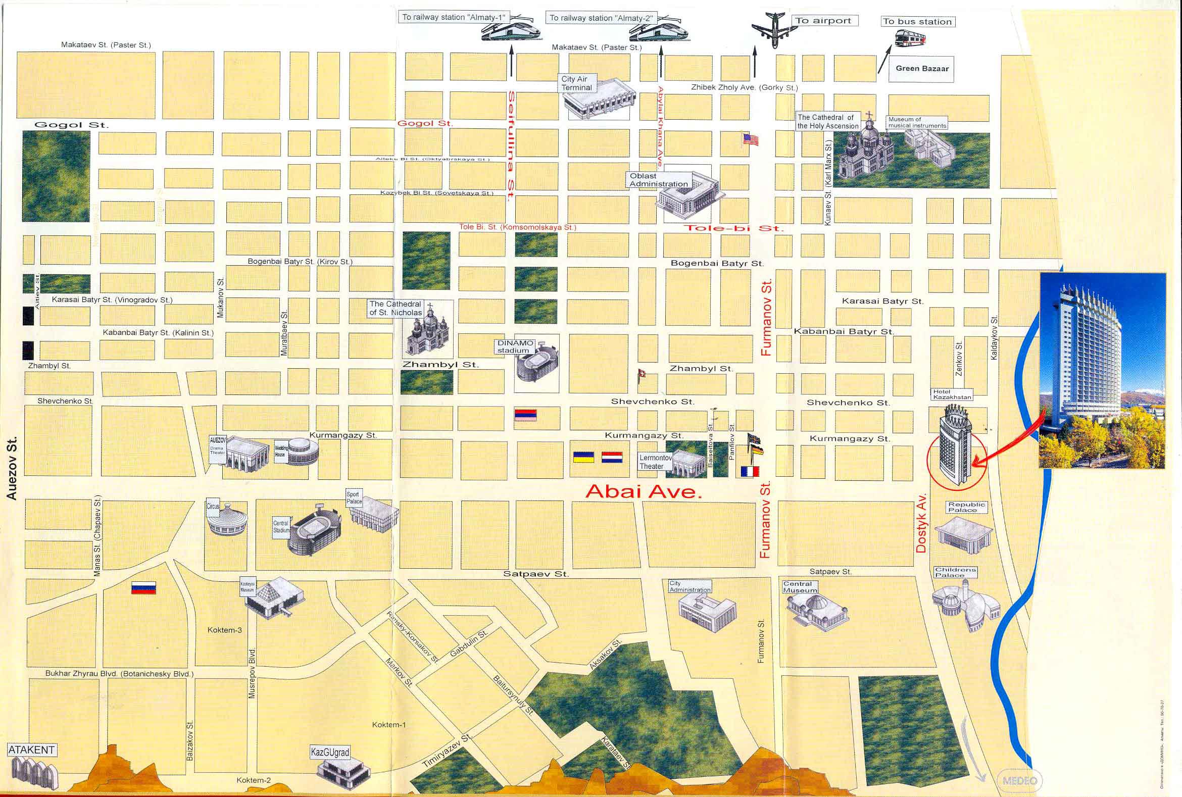 Mapa Monumentos Almaty Cazaquistão
